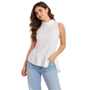 Zara White Mock Neck Asymmetrical Peplum Top